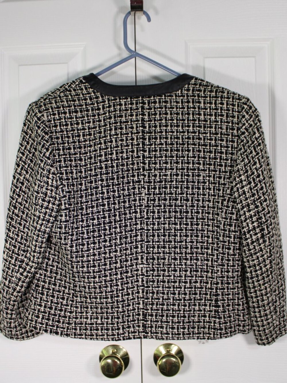 Pendleton 100% Silk Black and White Textured Tweed Jacket w/Leather Trim Blazer - Picture 10 of 16